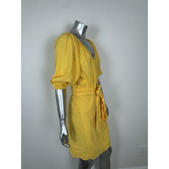 Banana Republic Linen Blend Wrap Dress Poppy Yellow Puff Sleeve SP - Picture 5 of 10